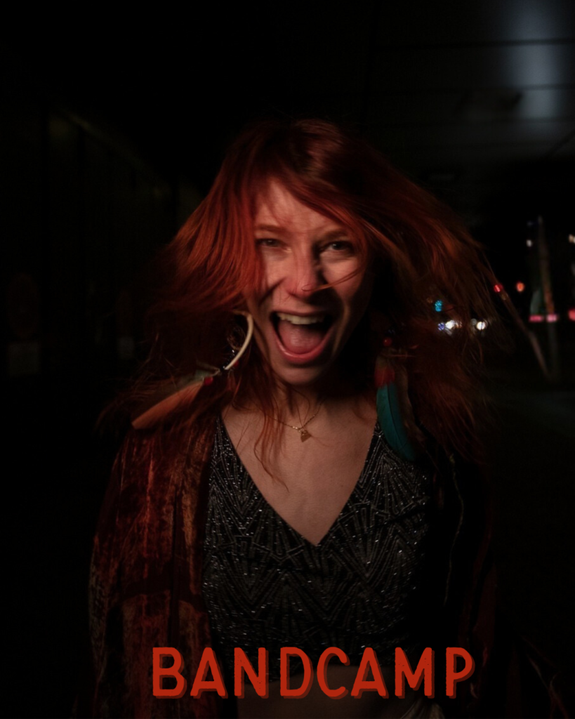 Seraphina Taylor with wind-swept hair, laughing passionately in a city night scene — alive with music and movement.